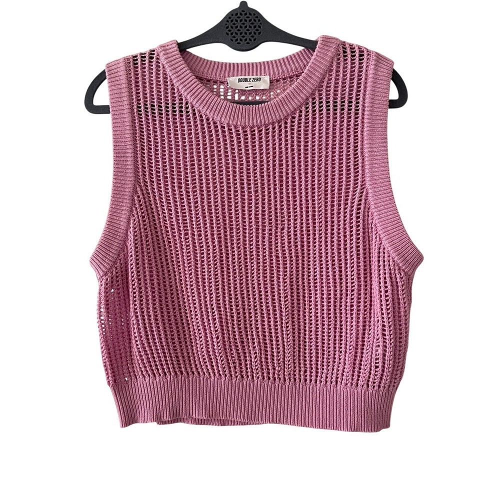 Double Zero Pink Knit‎ Sweater Vest Swim Civer Up Top XL